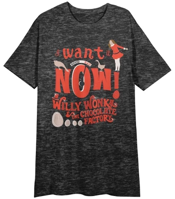 Willy Wonka & The Chocolate Factory Veruca Salt Crew Neck Short Sleeve Charcoal Heather Women's Night Shirt - Image 2