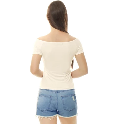 Allegra K Women's Short Sleeves Off The Shoulder Solid Crop Top - Image 4