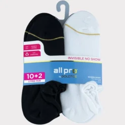 All Pro By Gold Toe Women's Ultra Invisible 10+2 Bonus Pack No Show Socks - Black/White/Gray 4-10