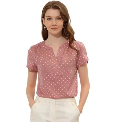 Allegra K Women's Polka Dots Print V Neck Short Sleeve Elegant Work Office Tops - Image 11