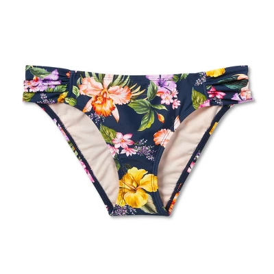 Women's Tropical Print Side-Tab Medium Coverage Hipster Bikini Bottom - Kona Sol™ Navy Blue - Image 5