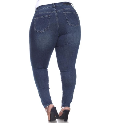 Women's Plus Size Super Stretch Denim With Leopard Pannel - White Mark - Image 2