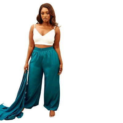 Rebdolls Women's Elastic Waistband Wide Leg Pants