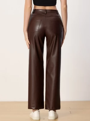 Allegra K Faux Leather Pants For Women's High Waist Straight Leg Casual PU Punk Trousers - Image 2