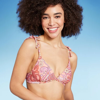 Women's Shoulder Tie Bralette Bikini Top - Wild Fable™ Peach Paisley Print - Image 7