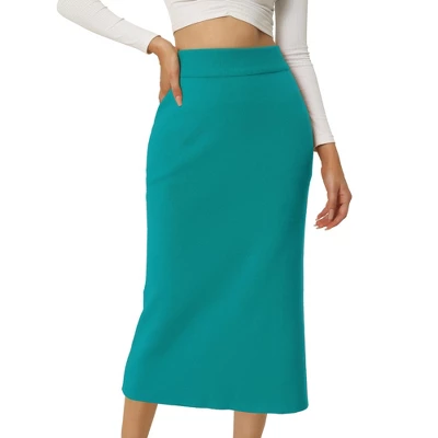 Seta T Women's Elastic High Waist Midi Basic Skirt Slit Hem Stretchy Ribbed Knit Bodycon Midi Skirts - Image 5
