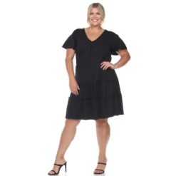 Plus Size Short Sleeve V-neck Tiered Midi Dress