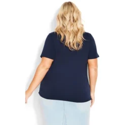 Women's Plus Size V Neck Essential Top - Navy | AVENUE