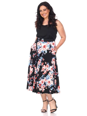 Women's Plus Size Floral Printed Tasmin Flare Midi Skirts - White Mark - Image 7