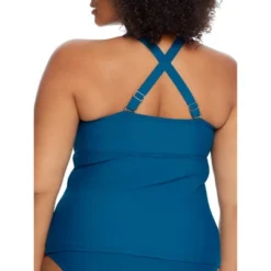Birdsong Women's Plus Size Deep Ocean Shirred Underwire Tankini Top - S30159P-DPOD
