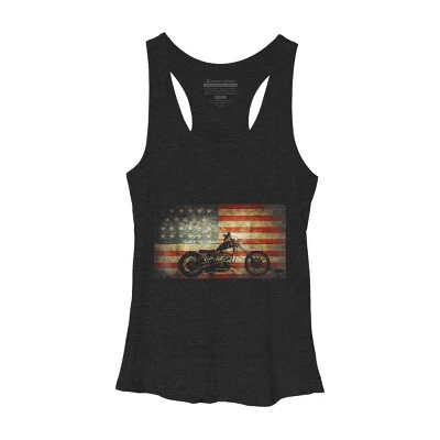 Women's Design By Humans July 4th American Vintage Motorcycle Flag By Littlesenh1 Racerback Tank Top - Image 2