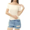 Allegra K Women's Short Sleeves Off The Shoulder Solid Crop Top