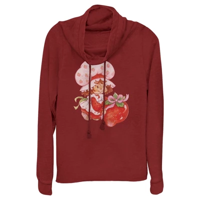Junior's Strawberry Shortcake Watercolor Cute Berry Cowl Neck Sweatshirt - Image 2