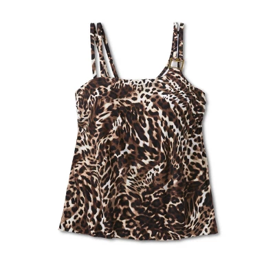 Women's Double Strap Asymmetrical One Shoulder Tankini Top - Aqua Green® Multi Animal Print - Image 4
