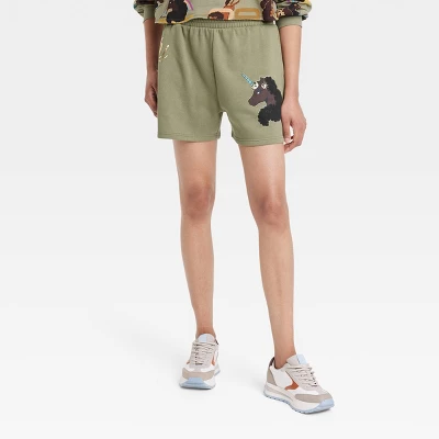 Women's Afro Unicorn Graphic Shorts - Green - Image 4