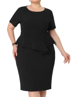 Agnes Orinda Women's Plus Size Short Sleeve Work Formal Body-con Pencil Sheath Dresses