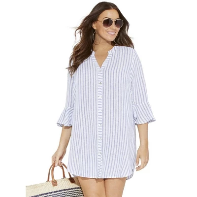 Swimsuits For All Women’s Plus Size Sandra Button Up Cover Up Shirt - Image 3