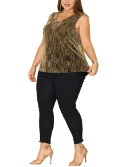 Agnes Orinda Women's Plus Size Sequin Glitter Gradient V Neck Camisoles