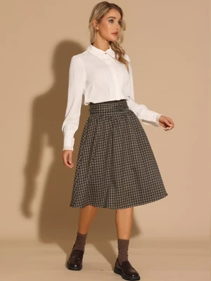 Allegra K Women's Plaid Vintage High Waist Double Belted A-Line Midi Skirt - Image 3