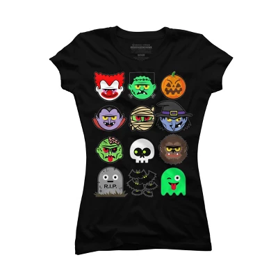 Junior's Design By Humans MONSTER FACES Halloween Emoji Shirt Skeleton Dracula Costume By Vomaria T-Shirt - Image 3
