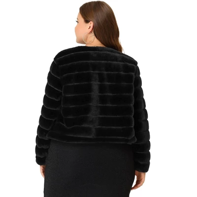 Agnes Orinda Women's Plus Size Fluffy Jacket Open Front Cropped Faux Fur Winter Jackets - Image 3