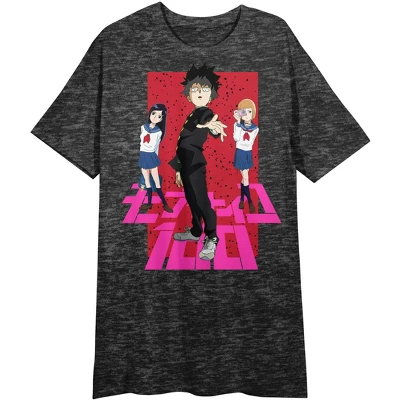 Mob Psycho 100 Characters & Logo Crew Neck Short Sleeve Charcoal Heather Women's Night Shirt - Image 5