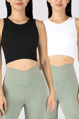 90 Degree By Reflex 90 Degree Womens 2 Pack Seamless Fine Line Mesh Paneled Bra Tank - Image 2