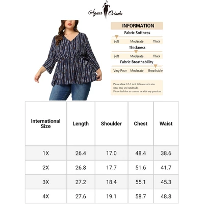 Agnes Orinda Women's Plus Size Peplum Fall V Neck Boho Striped Babydoll Blouses - Image 5