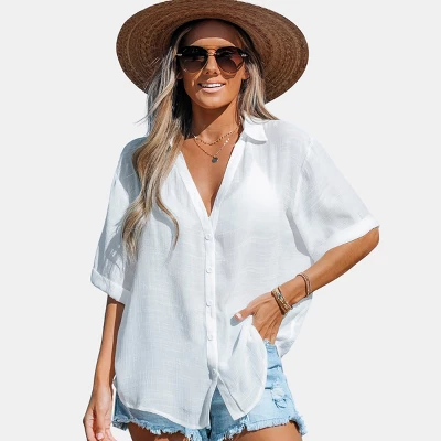 Women's Button-Front Cover Up Shirt - Cupshe - Image 6