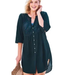 Swim 365 Women’s Plus Size Crochet-Front Cover Up