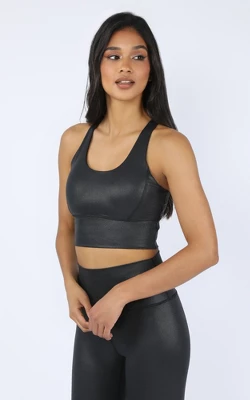 90 Degree By Reflex Womens Wonderlink Liquid Disco Foil Print Longline Racerback Warrior Bra - Image 4