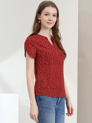 Allegra K Women's Polka Dots Print V Neck Short Sleeve Elegant Work Office Tops - Image 4