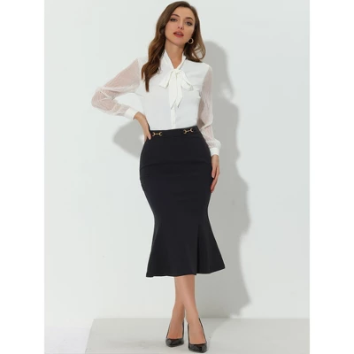 Allegra K Women's High Waist Ruffle Hem Fishtail Mermaid Midi Bodycon Skirt - Image 2