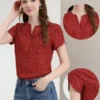 Allegra K Women's Polka Dots Print V Neck Short Sleeve Elegant Work Office Tops