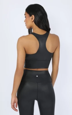 90 Degree By Reflex Womens Wonderlink Liquid Disco Foil Print Longline Racerback Warrior Bra - Image 2