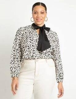 ELOQUII Women’s Plus Size Tie Neck Blouse