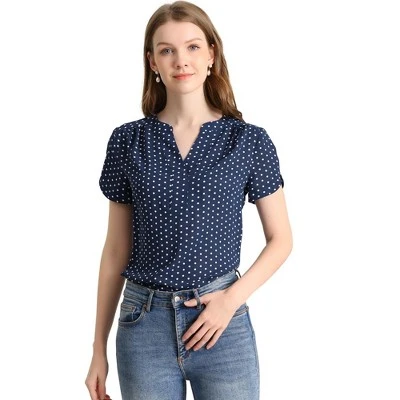 Allegra K Women's Polka Dots Print V Neck Short Sleeve Elegant Work Office Tops - Image 10