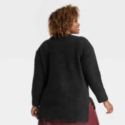 Women's Fuzzy V-Neck Tunic Pullover Sweater - Ava & Viv™