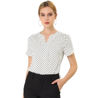 Allegra K Women's Polka Dots Print V Neck Short Sleeve Elegant Work Office Tops - Image 8