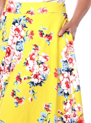 Women's Plus Size Floral Printed Tasmin Flare Midi Skirts - White Mark