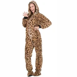 Footed Pajamas - Cheetah Spots Adult Hoodie Chenille Onesie