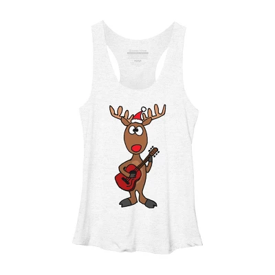 Women's Design By Humans Funny Cool Christmas Reindeer Playing The Guitar By SmileToday Racerback Tank Top - Image 5