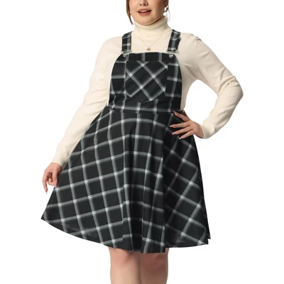 Agnes Orinda Women's Plus Size Elegant Chic Plaid Overalls Fashionable A Line Skirts - Image 7