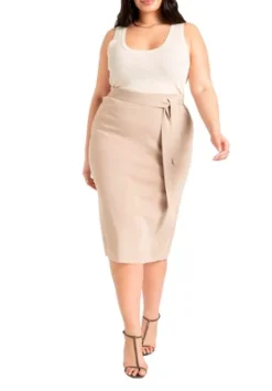 ELOQUII Women’s Plus Size Tie Waist Midi Skirt