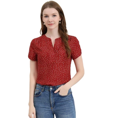 Allegra K Women's Polka Dots Print V Neck Short Sleeve Elegant Work Office Tops - Image 6