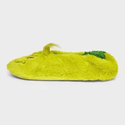 Women's Dr Seuss' The Grinch Faux Fur Slipper Socks With Grippers - Green