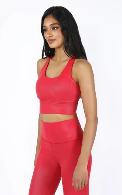 90 Degree By Reflex Womens Wonderlink Liquid Disco Foil Print Longline Racerback Warrior Bra - Image 6