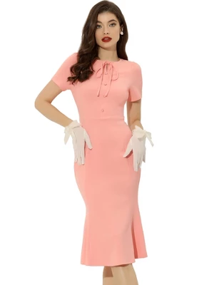 Allegra K Women's Vintage Work Dress Short Sleeve Mermaid Bodycon Dresses - Image 8