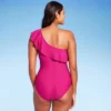 Women's Ruffle One Shoulder Coverage One Piece Swimsuit - Kona Sol™ Pink