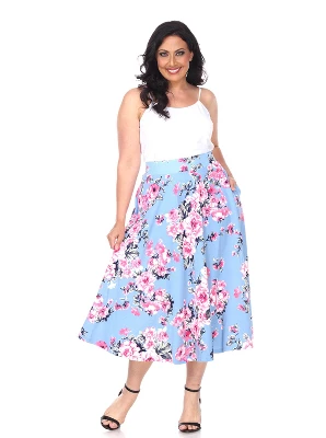 Women's Plus Size Floral Printed Tasmin Flare Midi Skirts - White Mark - Image 5